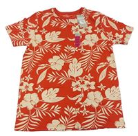 Červeno-smetanové květované tričko Primark