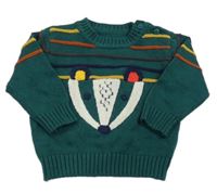 Tmavozelený pruhovaný svetr s jezevcem Nutmeg