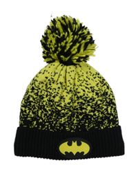 Žluto-černá vzorovaná pletená podšitá čepice s Batmanem a bambulí George