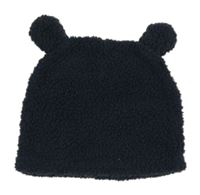 Tmavomodrá huňatá čepice s ušima 