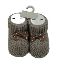 Nové - Hnědé pletené ponožky s mašlemi 