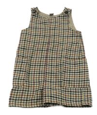 Béžovo-vínový kostkovaný vlněný kraťasový overal Tu