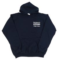 Tmavomodrá mikina s nápisy a kapucí 