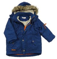 Tmavomodrá šusťáková zimní bunda s kapsami a kapucí H&M