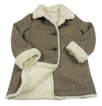 Béžovo-černý vzorovaný zateplený vlněný kabát Primark