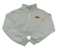 Šedá melírovaná crop mikina s nášivkou shein