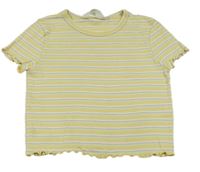 Žluto-zelené pruhované žebrované crop tričko H&M