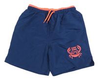 Tmavomodré plážové kraťasy s neonovým krabem Kiki&Koko