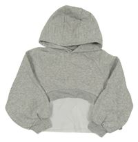Šedá melírovaná crop mikina s bílým všitým topem a kapucí Next