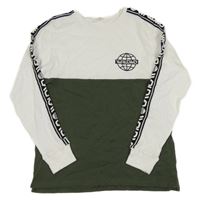 Bílo-zelené triko s nápisem H&M