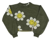 Khaki crop svetr s květy H&M