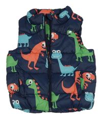 Tmavomodrá šusťáková zateplená vesta s barevnými dinosaury Next