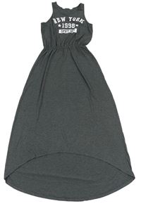 Tmavošedé melírované maxi šaty s nápisem H&M