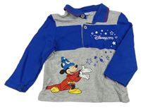 Šedo-safírové polo triko s Mickeym Disney