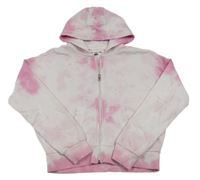 Světlerůžová batikovaná propínací crop mikina s kapucí F&F