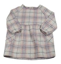 Lila-růžovo-šedé kostkované úpletové šaty zn. Primark