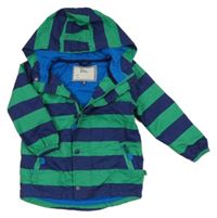 Tmavomodro-zelená pruhovaná šusťáková jarní bunda s kapucí 