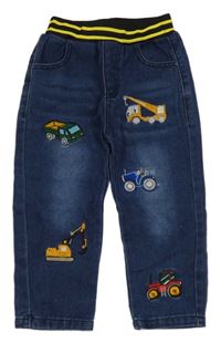 Tmavomodré rifle s auty a úpletovým pasem 