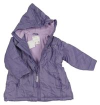 Nové - Fialová šusťáková zimní bunda s květy a kapucí 
