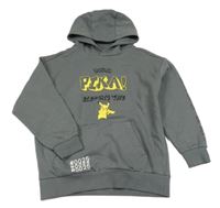 Šedá mikina s nápisy a Pikachuem a kapucí