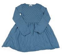 Modré pletené vzorované vlněné šaty s krajkou H&M
