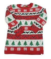 Červeno-bílo-zelené svetrové šaty se stromy a norským vzorem Primark