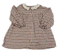 Růžovo-vínovo-hnědo-modré kostkované šaty s límečkem Next