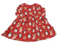 Červené šaty se soby a tučňáky F&F