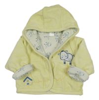 Světležlutá sametová propínací zateplená mikina s krávou a kapucí C&A