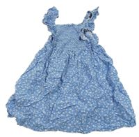 Světlemodro-bílé květované šaty se žabičkováním 