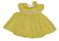 Žluto-bílé květované šaty s límečkem 