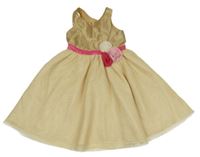 Zlaté třpytivé slavnostní šaty s tylovou sukní a 3D květy H&M