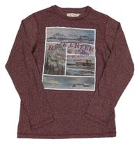 Vínové melírované triko s potiskem H&M