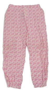 Růžovo-bílé květované lehké cuff kalhoty Primark