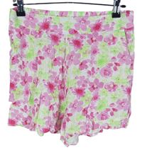 Dámské růžovo-zeleno-bílé květované lněné kraťasy Primark 