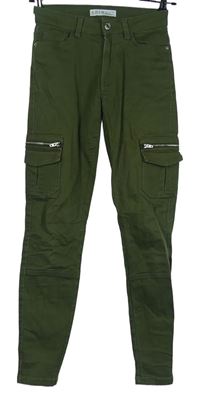 Dámské khaki plátěné cargo kalhoty s kapsami Denim 