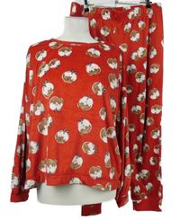 Dámské červené plyšové pyžamo s pudinky Dunnes 