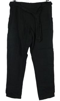 Dámské černé lněné kalhoty s páskem M&S