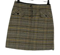 Dámská hnědo-žlutá kostkovaná vlněná sukně TU 