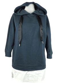 Dámská tmavomodrá mikinová tunika s bílou halenkovou vsadkou a kapucí Only 