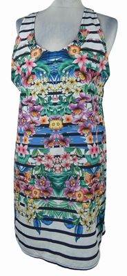 Dámská bílo-černá pruhovaná květovaná tunika 