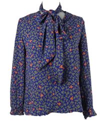 Dámská modro-khaki-oranžová vzorovaná halenka s vázačkou Marccain 