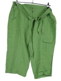 Dámské světlezelené capri lněné kalhoty s páskem Principles 