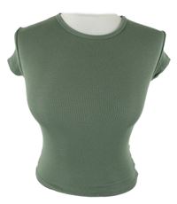 Dámské khaki žebrované crop tričko Bershka 