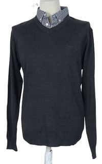 Pánský tmavošedý svetr s košilovým límečkem Pierre Cardin 