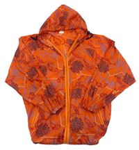 Oranžová vzorovaná nepromokavá bunda s kapucí