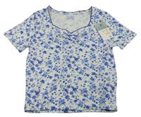 Bílo-modré květinové žebrované crop tričko Primark