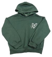 Tmavozelená mikina se srdíčky a kapucí Shein