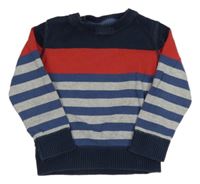 Modro-červeno-šedý pruhovaný svetr F&F