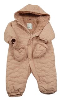 Světlerůžová šusťáková zimní kombinéza s kapucí+ rukavice M&S